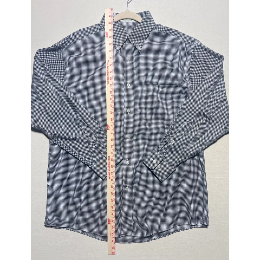 Orvis Mens Large Blue Gingham Check Button Down Shirt Long Sleeve 100% Cotton